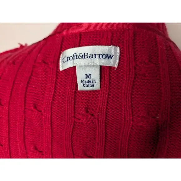 Croft Barrow Sweater Womens Solid Red Chunky Knit Round Neck Size Medium - Picture 6 of 8